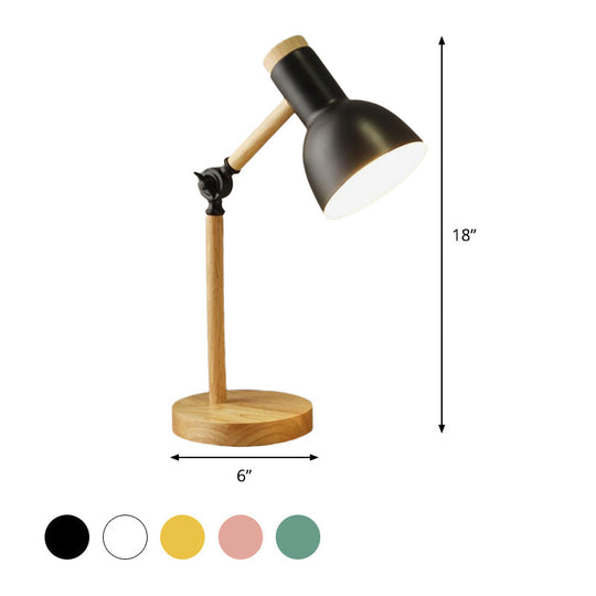 Macaron Dome Table Lamp: Metal Reading Light For Study Room With Rotatable Wood Arm -