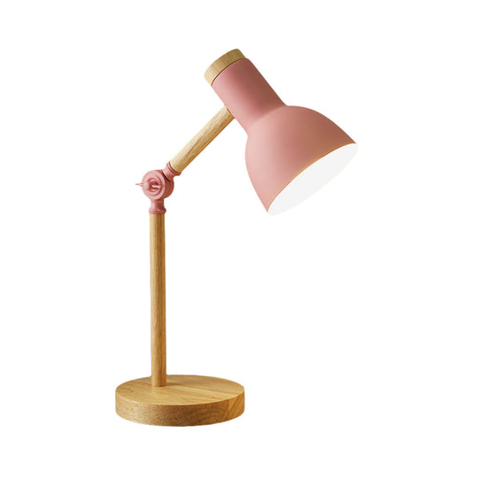 Macaron Dome Table Lamp: Metal Reading Light For Study Room With Rotatable Wood Arm -