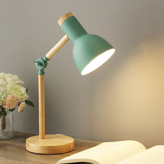 Macaron Dome Table Lamp: Metal Reading Light For Study Room With Rotatable Wood Arm -