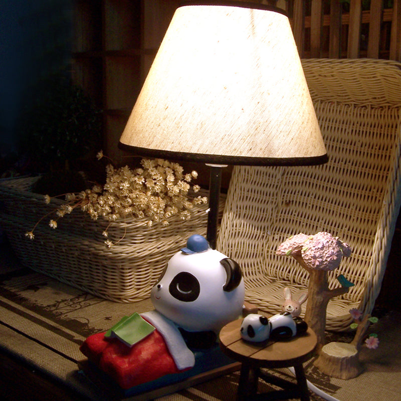 Cartoon Panda Resin Table Light With Black-White Lamp Shade - Sleepy And Stylish Nightstand