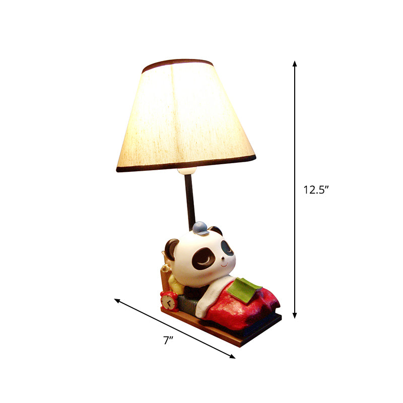 Brielle - Panda Sleeping Panda Bear Resin Table Light Cartoon 1 Head Black-White Nightstand Lamp with Cone Fabric Lamp Shade