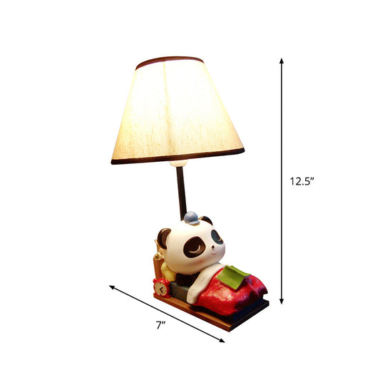 Brielle - Panda Sleeping Panda Bear Resin Table Light Cartoon 1 Head Black-White Nightstand Lamp with Cone Fabric Lamp Shade