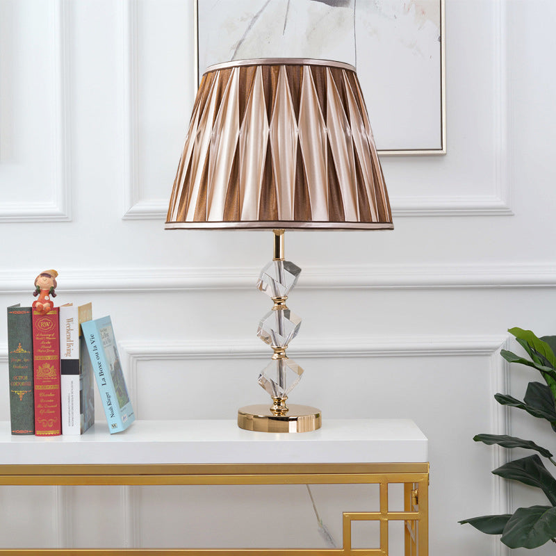 Valentina - Pleated Shade Nightstand Light: Minimal Brown Fabric Lamp