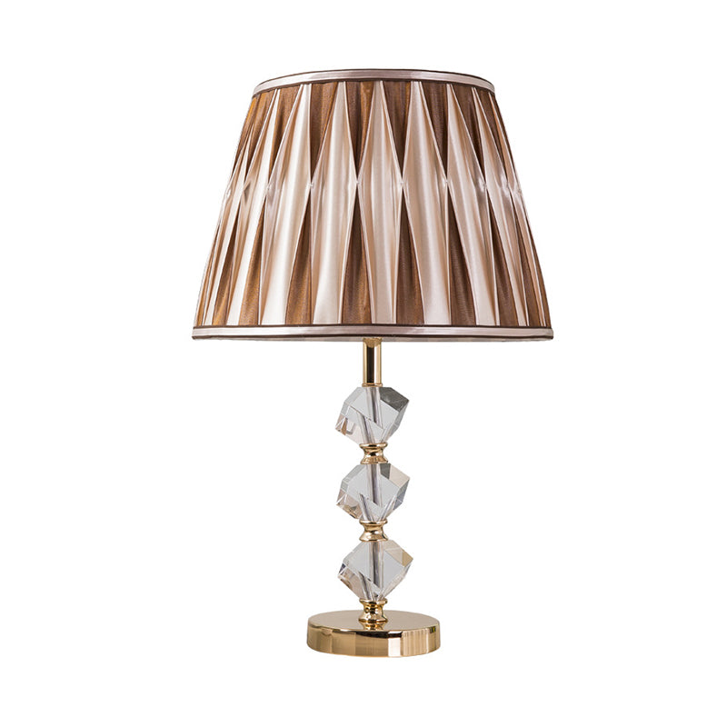 Valentina - Pleated Shade Nightstand Light: Minimal Brown Fabric Lamp