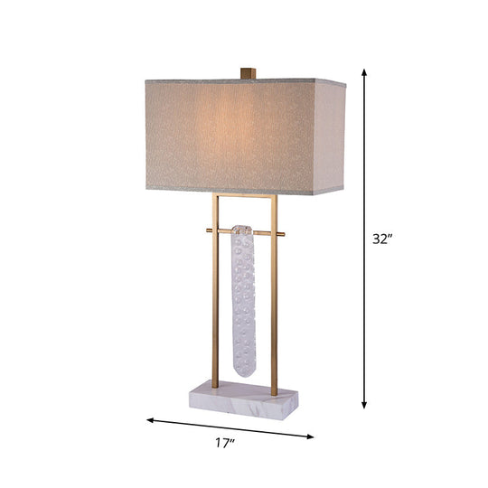 Classic 1-Head Fabric Rectangle Nightlight Table Lamp With Crystal Accent