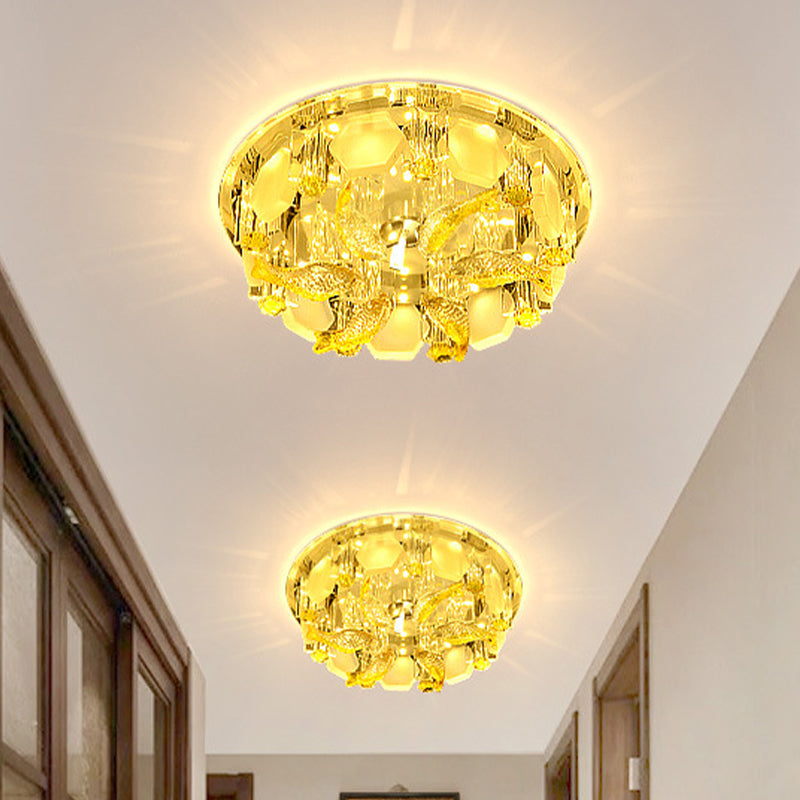 Yellow Fish Small LED Crystal Flushmount Lamp - Modern Corridor Ceiling Light, 7"/9.5" Wide