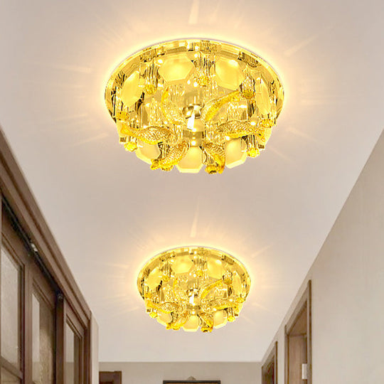 Yellow Fish Small LED Crystal Flushmount Lamp - Modern Corridor Ceiling Light, 7"/9.5" Wide