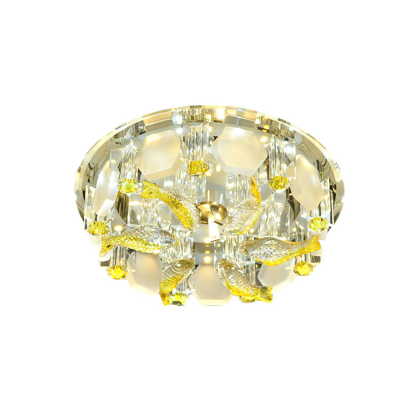 Yellow Fish Small LED Crystal Flushmount Lamp - Modern Corridor Ceiling Light, 7"/9.5" Wide