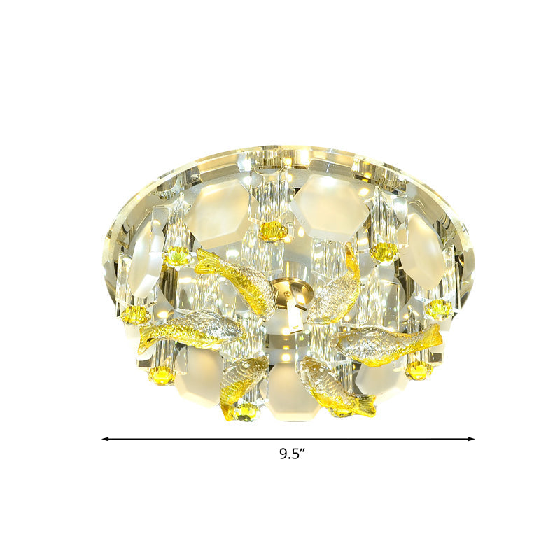 Yellow Fish Small LED Crystal Flushmount Lamp - Modern Corridor Ceiling Light, 7"/9.5" Wide