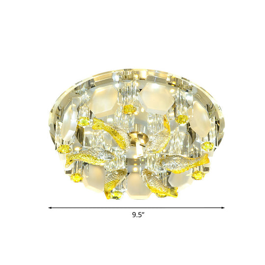 Yellow Fish Small LED Crystal Flushmount Lamp - Modern Corridor Ceiling Light, 7"/9.5" Wide