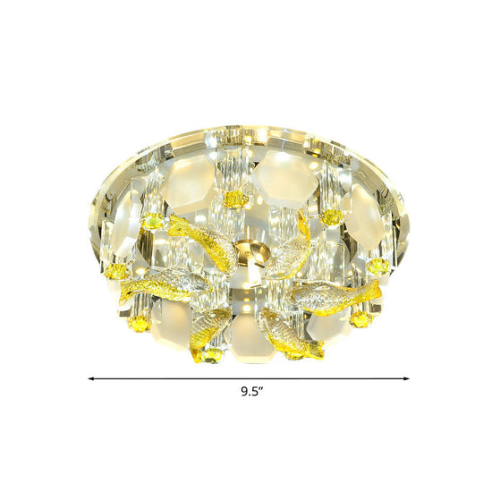 Yellow Fish Small Led Crystal Flushmount Lamp - Modern Corridor Ceiling Light 7/9.5 Wide