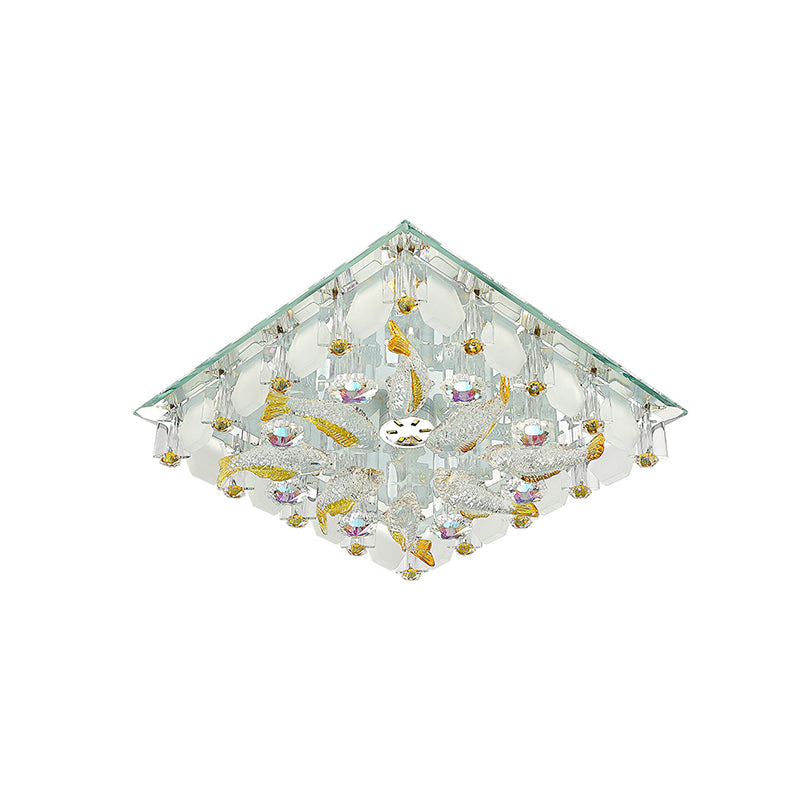 Small Yellow Crystal Fish Design Led Flush Ceiling Light With Modernist Touch - Warm/White