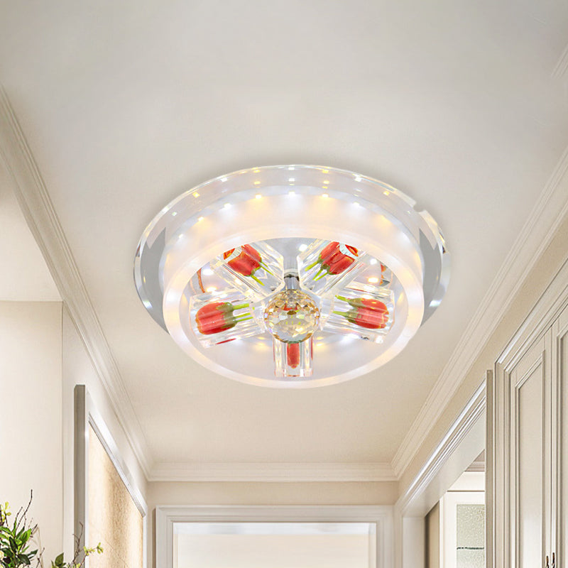 Modern Red Rose Cake LED Flush Mount Light with Crystal Shade - Frosted Glass Ceiling Fixture for Living Room