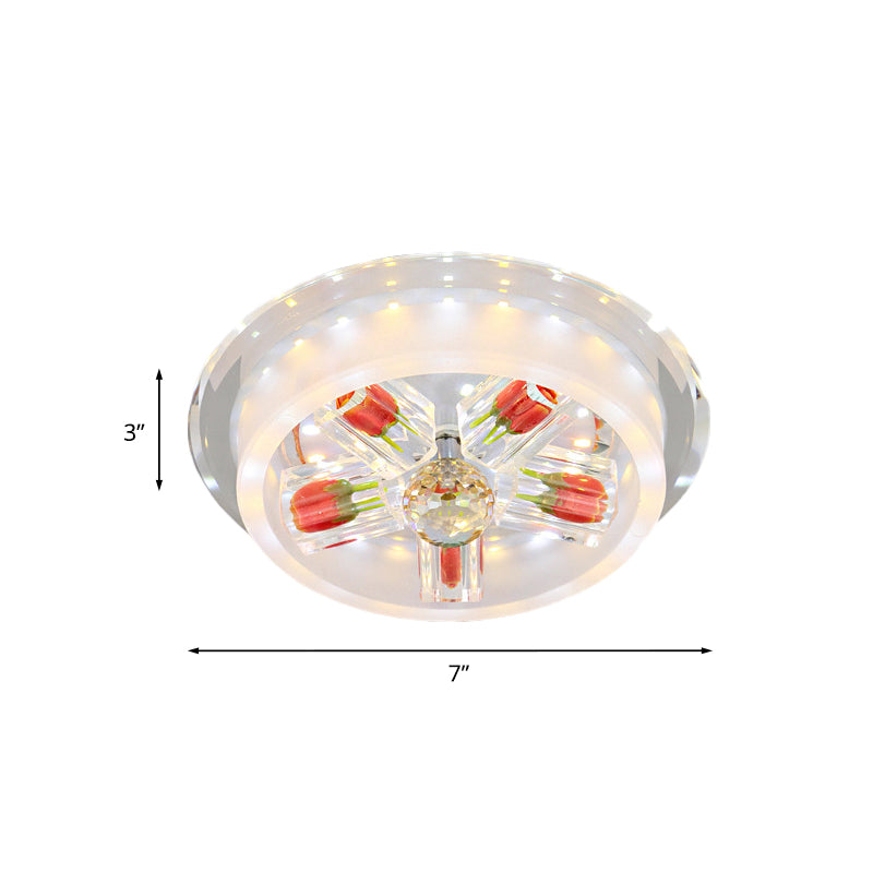 Modern Red Rose Cake LED Flush Mount Light with Crystal Shade - Frosted Glass Ceiling Fixture for Living Room