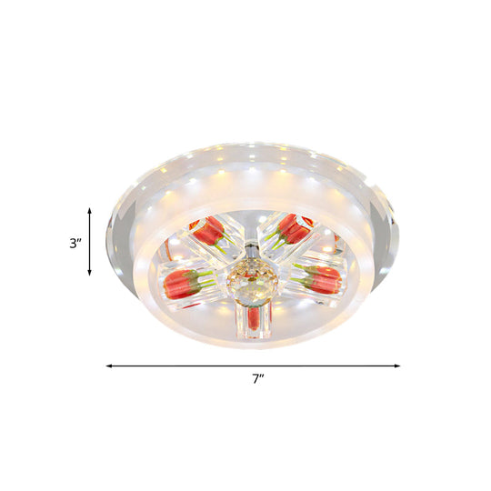 Modern Red Rose Cake LED Flush Mount Light with Crystal Shade - Frosted Glass Ceiling Fixture for Living Room