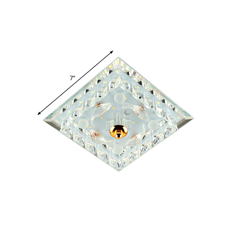 Clear Crystal Square Led Flush Mount Ceiling Light - Simple & Elegant 7/9.5 Wide Fixture