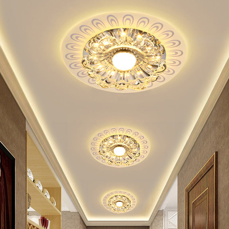 Clear Crystal Led Flush Mount Ceiling Lamp In Warm/White Light - Modernistic Bloom