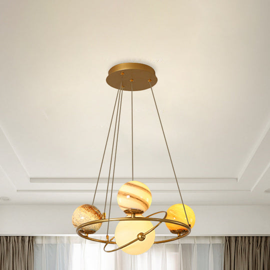 Stained Glass Solar System Ceiling Pendant Light For Kids Bedroom - Gold Chandelier Lighting