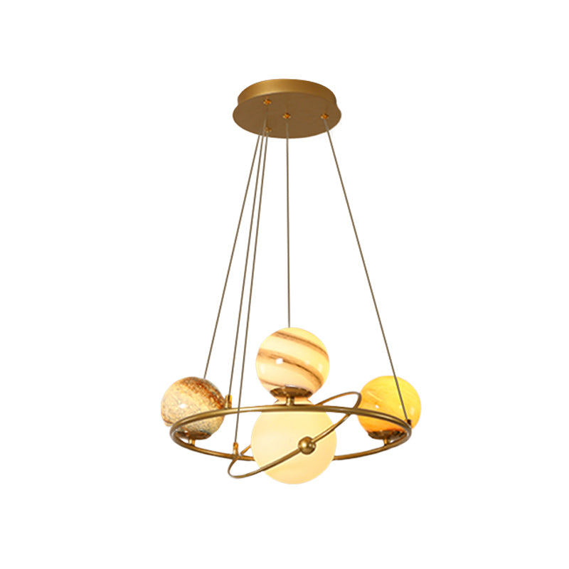 Stained Glass Solar System Ceiling Pendant Light For Kids Bedroom - Gold Chandelier Lighting