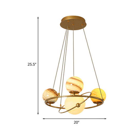 Stained Glass Solar System Ceiling Pendant Light For Kids Bedroom - Gold Chandelier Lighting