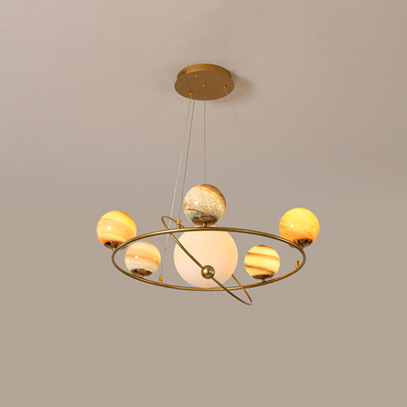 Stained Glass Solar System Ceiling Pendant Light For Kids Bedroom - Gold Chandelier Lighting