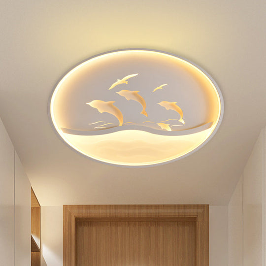 Nordic Acrylic Childrens Bedroom Led Ceiling Light - Dolphin Adventure Circle With Flush Mount