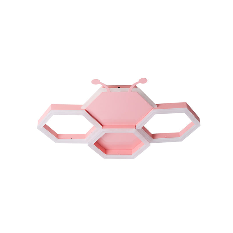 Baby Room Ceiling Light: Kids Honeycomb Iron Led Flushmount - Pink/Black Warm/White Light