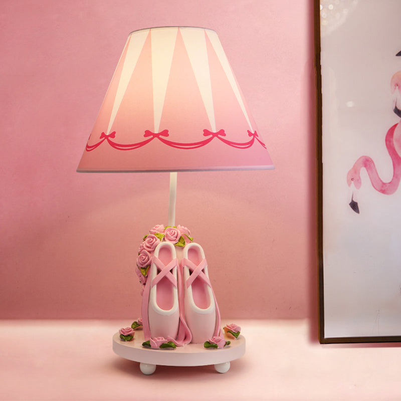 Girls Ballet Shoes Bedside Lamp - Pink Resin Table Light With Cone Shade