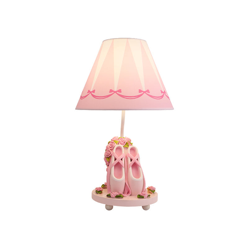 Bailey - Ballet Ballet Shoes Girl's Bedside Night Lamp Resin 1 Head Kids Style Table Light with Cone Shade in Pink