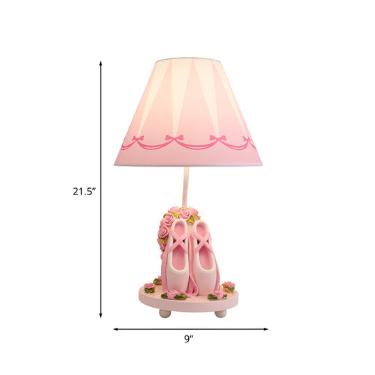 Bailey - Ballet Ballet Shoes Girl's Bedside Night Lamp Resin 1 Head Kids Style Table Light with Cone Shade in Pink