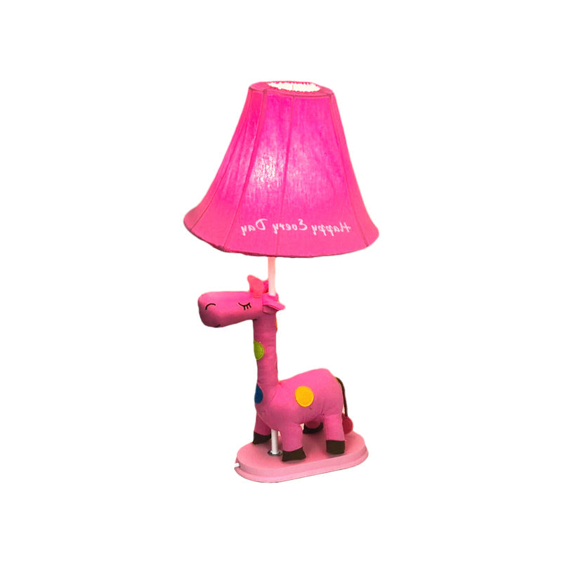 Addison - Giraffe Flared Script-Print Fabric Table Lighting Kids Single-Bulb Yellow/Blue/Pink Night Lamp with Giraffe Base