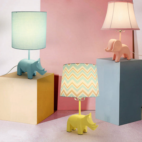 Colorful Cartoon Animal Table Lamp With Fabric Shade - Pink Elephant Peacock Blue Or Yellow