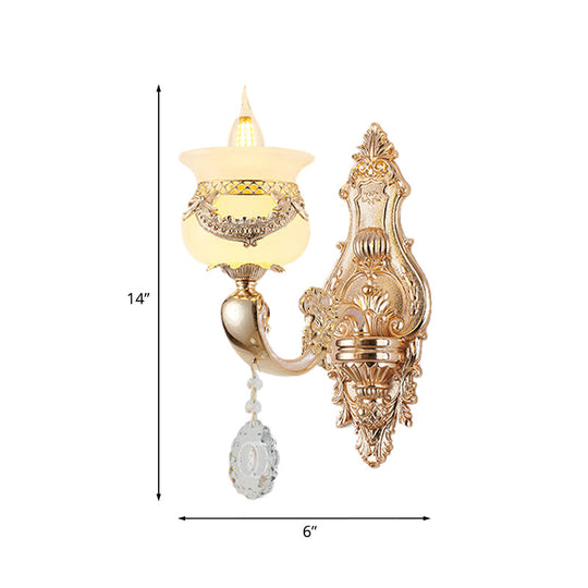 Traditional Jade Wall Sconce Lamp - Gold Candlestick Design With Dangling Crystals 1/2-Light Living