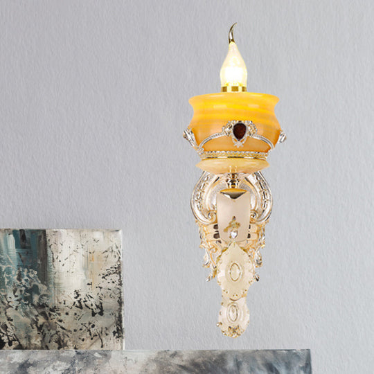 Vintage Gold Wall Sconce With Crystal Drop - Candlestick Jade Lamp For Bedroom 1 /