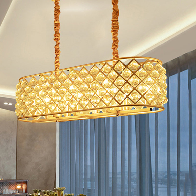 Contemporary Crystal Island Pendant - 8-Light Gold Suspension Lamp For Restaurants