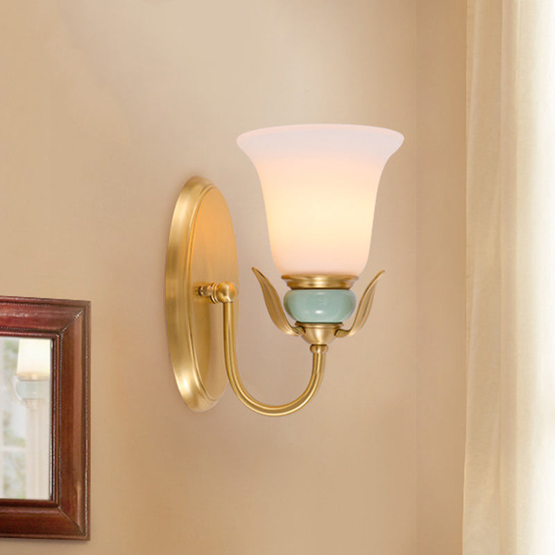 Vintage Wall Mounted Lamp With Bell Frosted Glass Shade - Gold Finish 1 / White