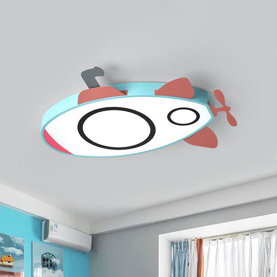 Submarine Kids Bedroom LED Cartoon Flush Mount Light Fixture in Blue and Pink