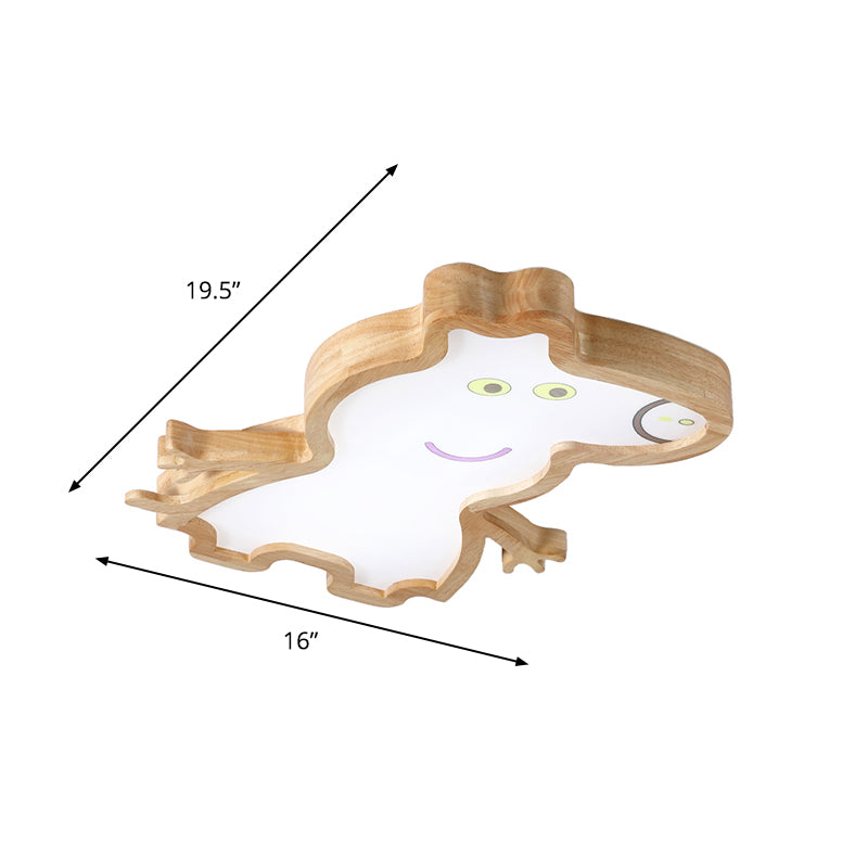 Cartoon Pig Wood LED Ceiling Lamp for Kids Room in White/Warm Light