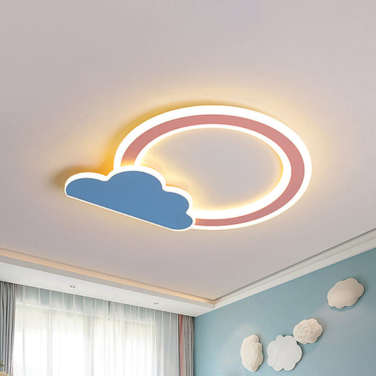 Cloud and Loop Flushmount Lamp for Kids Room – Blue/Pink Finish, Minimalist LED Acrylic Lighting