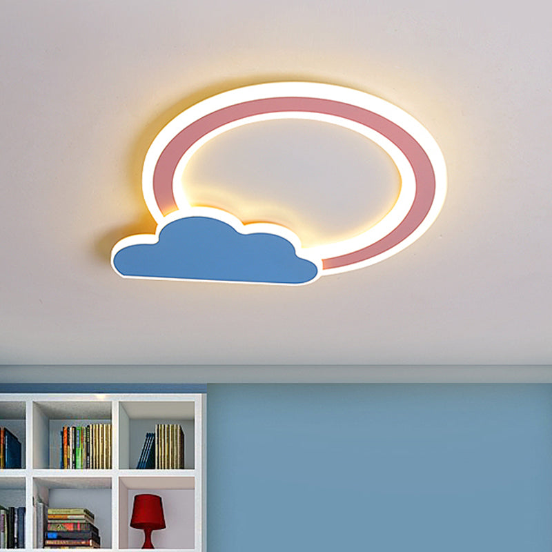 Cloud and Loop Flushmount Lamp for Kids Room – Blue/Pink Finish, Minimalist LED Acrylic Lighting