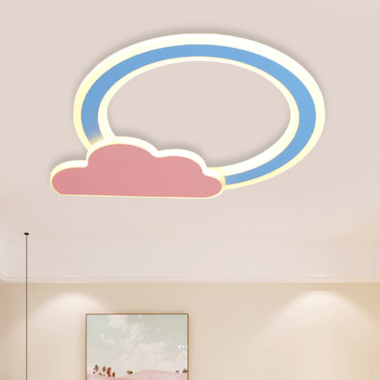 Cloud and Loop Flushmount Lamp for Kids Room – Blue/Pink Finish, Minimalist LED Acrylic Lighting