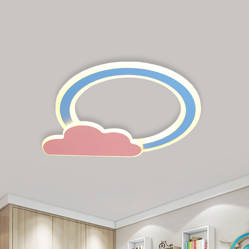 Cloud and Loop Flushmount Lamp for Kids Room – Blue/Pink Finish, Minimalist LED Acrylic Lighting