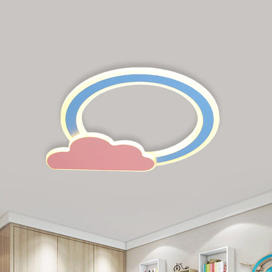 Cloud and Loop Flushmount Lamp for Kids Room – Blue/Pink Finish, Minimalist LED Acrylic Lighting