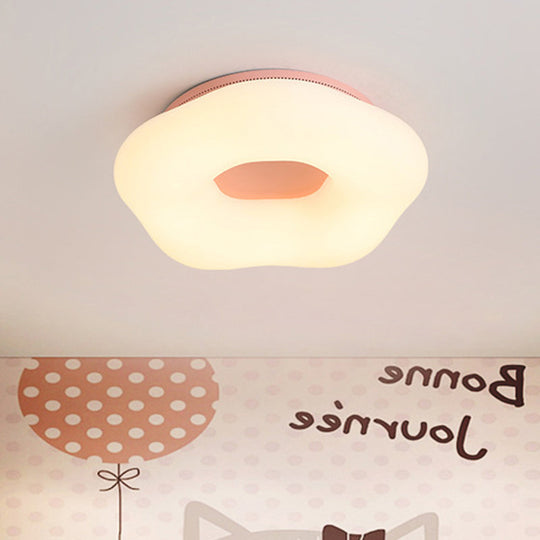 Nordic Acrylic LED Doughnut Flushmount Light for Kids' Bedroom in White/Blue/Pink