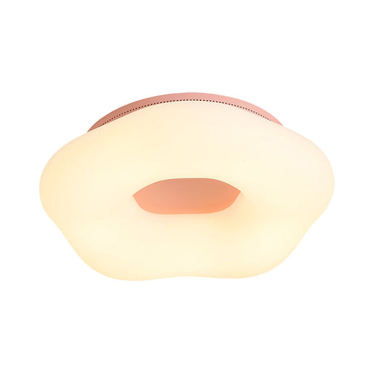 Nordic Acrylic LED Doughnut Flushmount Light for Kids' Bedroom in White/Blue/Pink