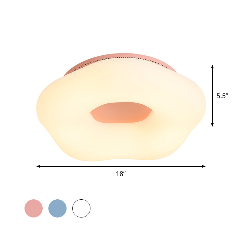 Nordic Acrylic LED Doughnut Flushmount Light for Kids' Bedroom in White/Blue/Pink