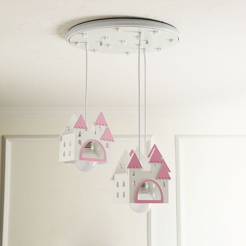 Semi Mount Wooden House Cartoon Flush Mount Light with 3 Lights - White Nursery Fixture