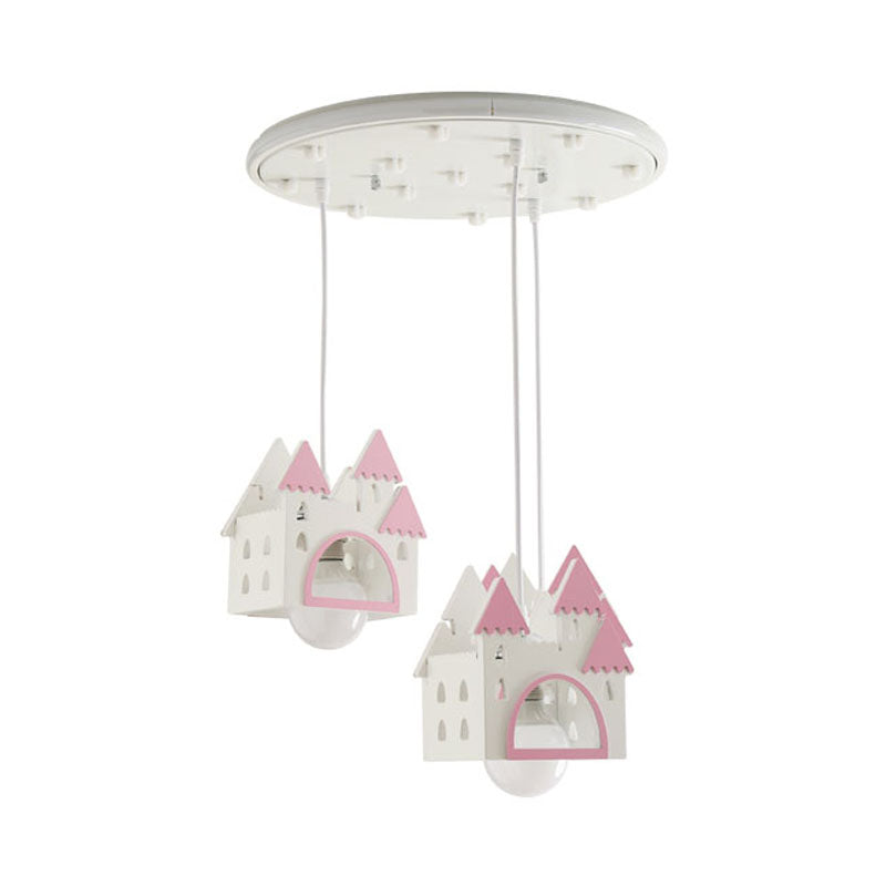 Semi Mount Wooden House Cartoon Flush Mount Light with 3 Lights - White Nursery Fixture