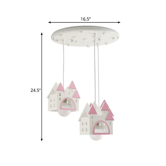 Semi Mount Wooden House Cartoon Flush Mount Light with 3 Lights - White Nursery Fixture