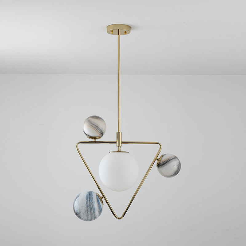 Modern Gold Chandelier Light With Nordic Ball Design - Frosted Glass 4-Bulb Pendant Lamp For Living